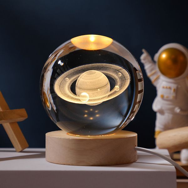Світильник 3D кришталева куля Сатурн В подарунковій коробці 352 фото