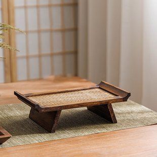 Дерев'яна чабань (чайний піднос) ручної роботи у стилі Дзен з плетеним килимком для сухого заварювання 8654877696896 фото